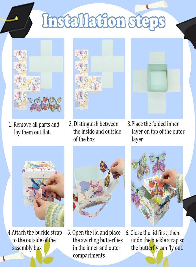 Timisea Graduation Season Butterfly Explosion Gift Box,Flying Butterfly Surprise Gift Box, DIY Unique Explosion Celebration Packaging Suitable Graduation Season Surprise Packaging - Image 4